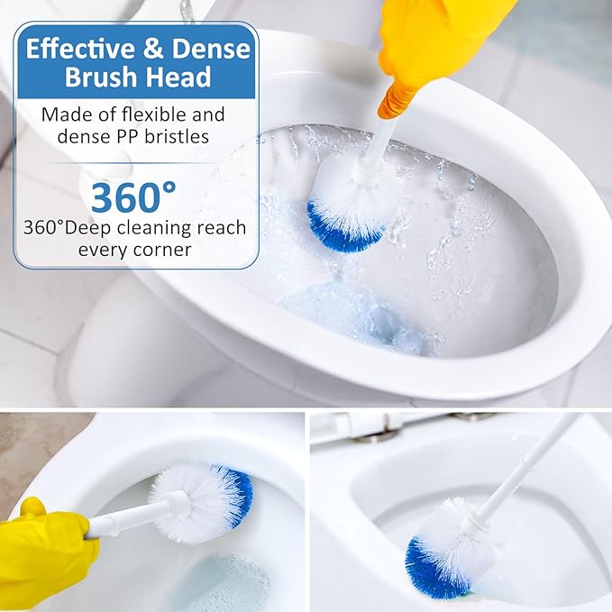 Tioncy 6 Pack 14.96 Inches Toilet Brush with Holder Toilet Bowl Brush and Caddy Set Stiff Bristles Scrubber for Bathroom Cleaning Supplies (Blue,White)