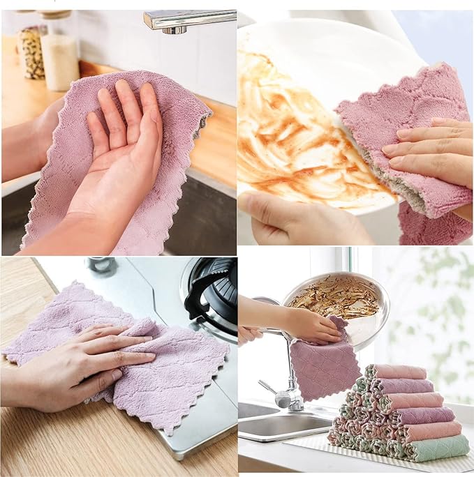 10 Pack Kitchen Cloth, Microfiber DishTowels Washcloths, Super Absorbent Coral Velvet Dishtowels, Premium Cleaning Cloths,Non-Stick Oil Quick Dry Dish Towels, Soft Tea Towels, Table Cleaning Cloths.