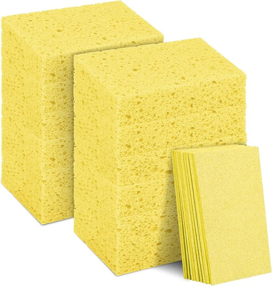 12 PCS Dish Sponges Kitchen, Non Scratch Cleaning Sponge for Non Stick Cookware, Natural Compressed Cellulose Wash Scrub for Household Bathroom, Soft Washing Scrubbers (Yellow)