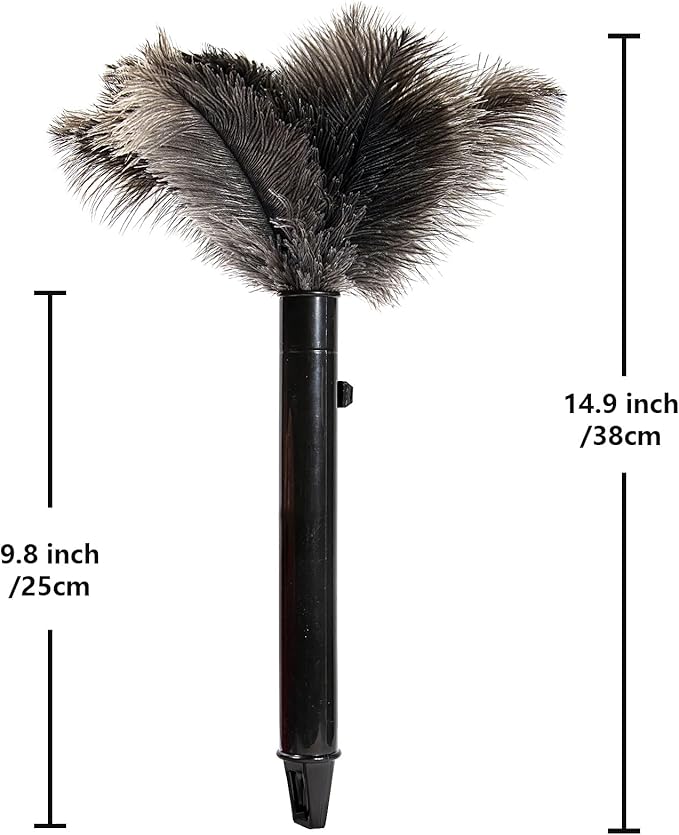 Retractable Ostrich Feather Duster for Cleaning, 15 Inch Fluffy and Natural Feather Duster with Retractable Handle， Reusable Eco-Friendly Handheld Cleaning Supplies (10 pcs)