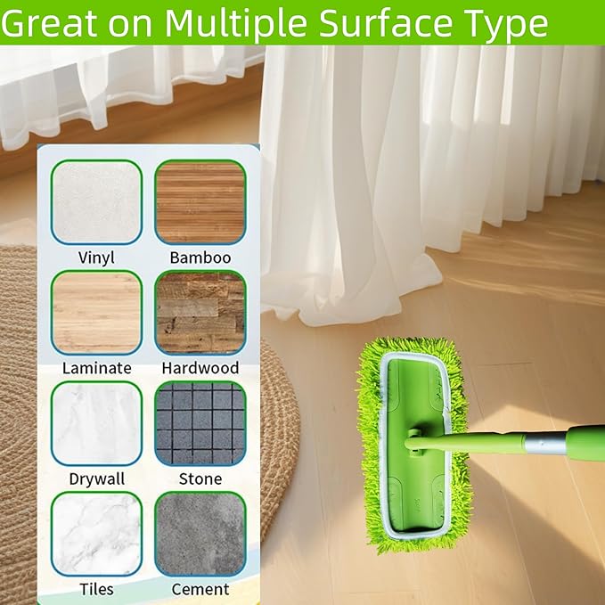 4 Pack Chenille Mop Pads Compatible with Swiffer 10-12 Inch Mops, Reusable Wet & Dry Mop Refills, Machine Washable for Hardwood, Tile, Laminate Floors