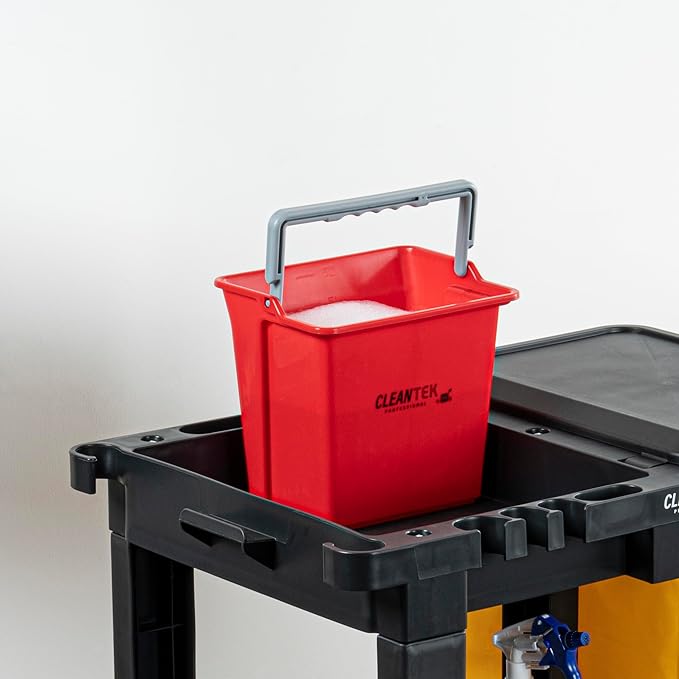 Restaurantware-Clean Tek Professional 6 Quart Cleaning Bucket, 1 Utility Pail with Handle - Heavy-Duty, Portable, Red Plastic Washing Pail, Perfect for Household, Outdoor, Car Wash and More