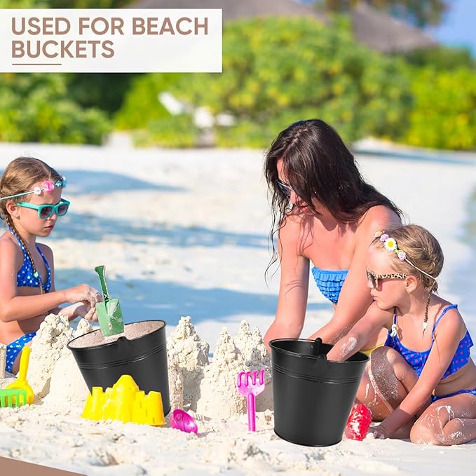 OBTANIM 7 Pack Black Metal Buckets with Handle Galvanized Ice Pails for Plants, Succulents, Party Favors Organizing, Rustic Home Decor or Classrooms Pencil Storage (7.1 x 5.2 inch)