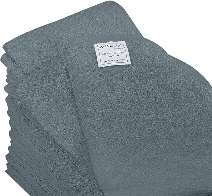 Avalon Towels Terry Bar Mop Towels (Value Pack of 36) Size 14"x17" – Absorbent and Durable, Multipurpose Cleaning Rags, Cotton Cleaning Cloths, Terry Cloth Rags, Reusable Shop Rag (Grey)