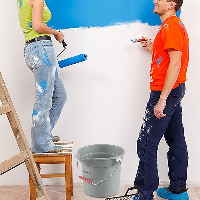 Begale 3.5 Gallon Commercial Cleaning Pail, Plastic Round Car Wash Bucket with Handle, Gray, Pack of 4