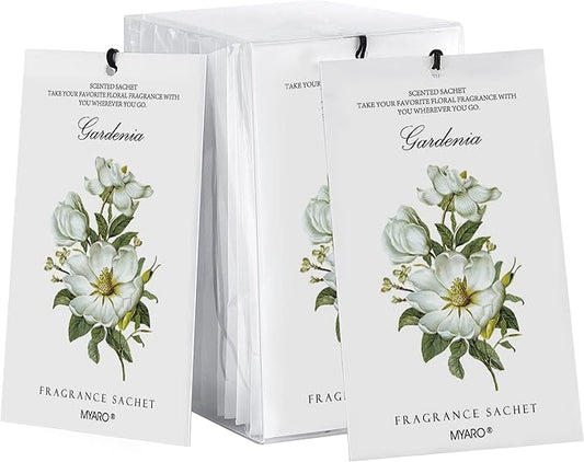 MYARO Scented Sachet House Air Freshener - 12 Pack Long Lasting Gardenia Fragrance Deodorizer for Home Closet Drawer Car