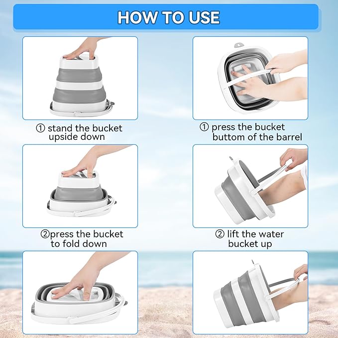 2 Pack 2.6 Gallon(10L) Collapsible Plastic Buckets with Handle Compact Cleaning Square Storage Bucket Portable Water Tub Outdoor Water Pail for Garden Hiking Fishing Camping (White)