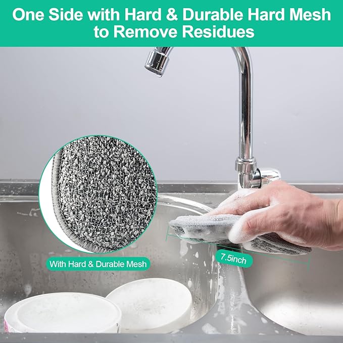 Upgrated Dual-Sided Sponges Kitchen, 6 Pack Microfiber Non Scratch Dish Scrub Sponge, All Purpose Dish Washing Scrubber for Cleaning Dishes, Kitchen, Pots, Pans, Sink & Household