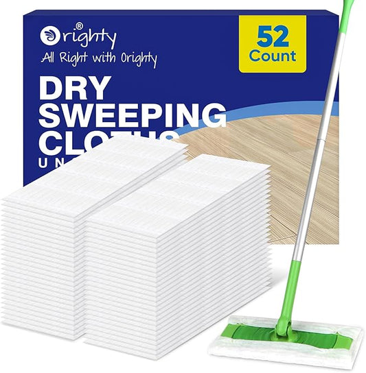 Orighty Dry Sweeping Cloths, Mop Pads Refills Compatible with Swiffer Sweeper, 52 Count Disposable Duster Refills for Floor Mopping and Cleaning