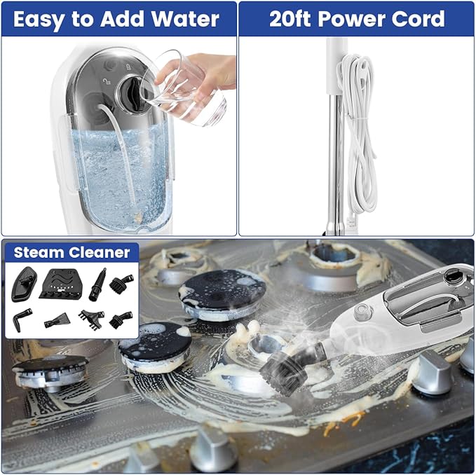 Steam Mops for Floor Cleaning, 10-in-1 Multipurpose Deep Steam Cleaner Mop for Home, Floor Steamers for Hardwood and Tile, Vinyl, Laminate, Carpet, Hard Floors with Attachments