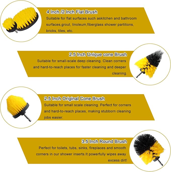 18 Pcs Drill Brush Attachments Set,Power Cleaning Scrub Brushes with Extend Long Attachment,Grout Cleaner for Tile Floors,Car Detailing, Carpet, Tile Grout, Sinks (18)