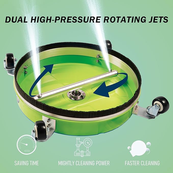 17" Pressure Washer Surface Cleaner with 4 Wheels, Coated Green Stainless Steel Power Washer Surface Cleaner for Driveway Sidewalk, 1/4" Quick Connector 2 Extension Wand, 4000 PSI