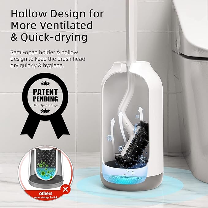 HAMITOR Toilet Bowl Brush Holder Set: 2 Pack Bathroom Deep Cleaning Toilet Cleaner Scrubber Under Rim with Curved Bristle for Dead Corner Clean - Hidden Rv Toilet Decorative Accessories with Caddy