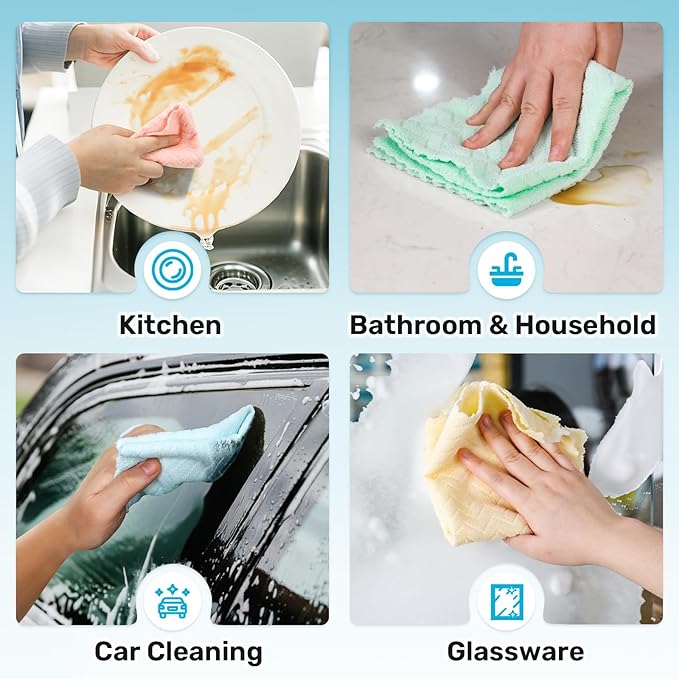 Microfiber Cleaning Cloths Roll, 75 Pack Tear Away Microfiber Towels Roll, 12" x 12" Lint Free Rags, Reusable Cleaning Cloths, Washable, Scratch Free,Ultra Absorbent Dish Rags(Blue Ripple)