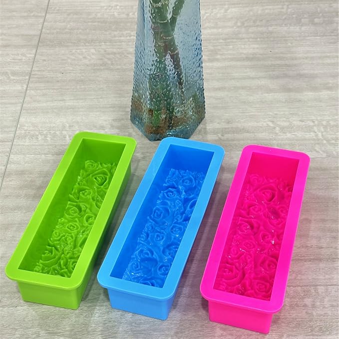 2 Pcs Flexible Rectangular Rose Soap Silicone Mold Flowers Craft Art Silicone Soap Mold Candle Making for Homemad Soap Crafts (Rose Red)