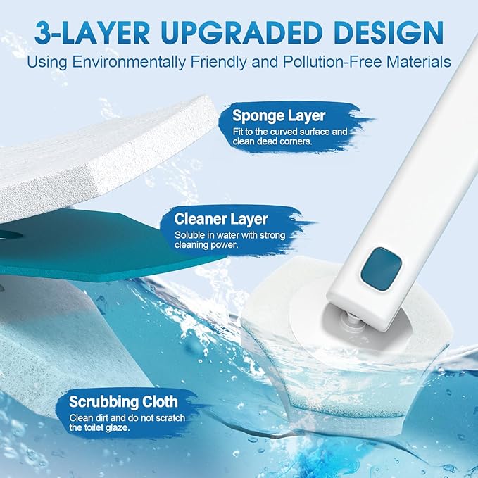 Disposable Toilet Brush Refills 32 Count Toilet Refills, Disposable Toilet Bowl Brush Refill Pads for Bathroom and Toilet Cleaning (Not Compatible with Other Brand Toilet Handle)