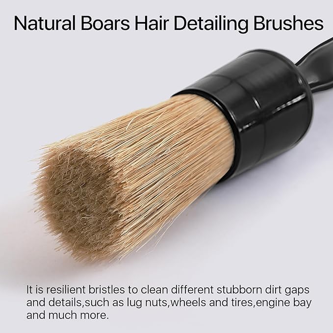 Car Detailing Brush Set, 4 PCS Soft Boars Hair Auto Interior Cleaning Detail Brushes, Perfect for Safely Cleaning Emblem Air Vent, Leather Seats, Washing Wheels, Tires, Engine Bay, Car Detailing Kit