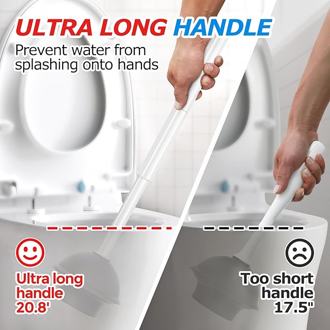 2 in 1 Toilet Brush and Plunger Set, Toilet Bowl Brush Plunger Set,Extended Handle Plunger,Bathroom Cleaning Tools,Toilet Brush Plunger Combo,Cleaning Brush（Pearl White，20.8inch）