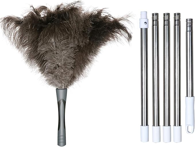 Gray Ostrich Feather Duster with 71Inch Pole,Extendable Microfiber Duster for Home Cleaning