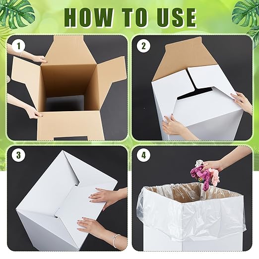 10 Pack 30 Gallon Corrugated Cardboard Trash Cans Bulk for Events Parties Disposable and Reusable Cans Bottle Recycling Bins with 20 Garbage Bags White Garbage Boxes for Outdoor Events