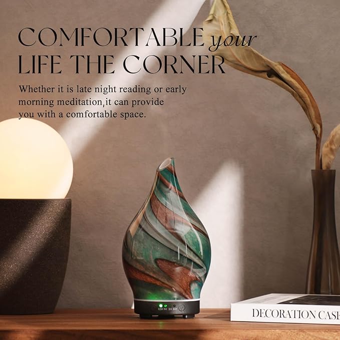 Porseme 150ml Essential Oil Diffuser Glass Color Changing Aroma Air Diffusers Aromatherapy Ultrasonic Cool Mist Humidifier 4 Running Hours Waterless Auto-Off for Sleeping Yoga Office Spa (Teal Green)