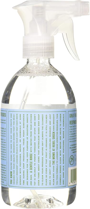 Rebel Green Fruit & Veggie Clean - Plant-Based Produce Cleaner - Natural Fruit and Vegetable Wash with No Aftertaste - Chemical & Wax Removal - Made with Organic Extracts of Citrus - 17 FL OZ