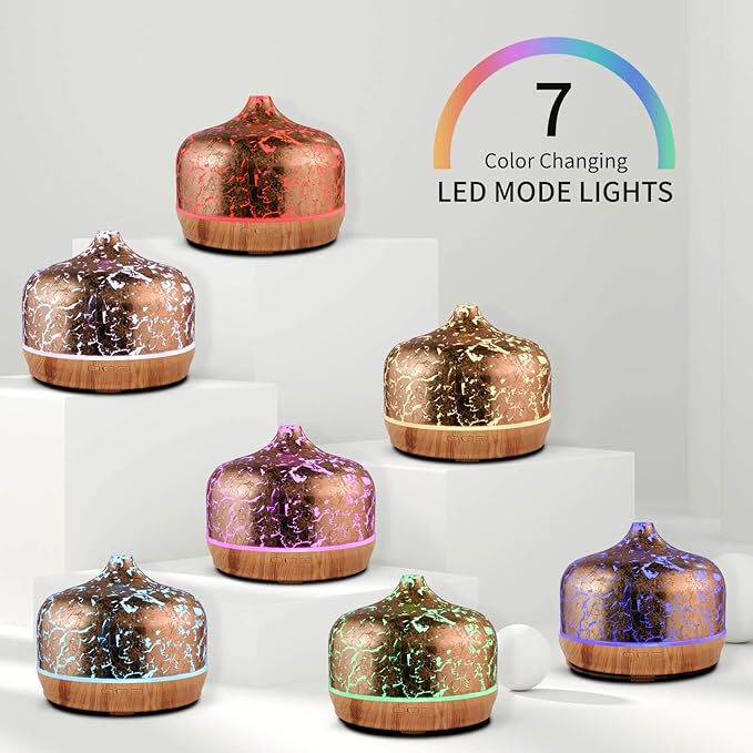 Porseme 500ml Essential Oil Diffuser Gold Plated Glass Aromatherapy Ultrasonic Humidifier - Auto Shut-Off, Timer Setting, BPA Free for Home Hotel Yoga SPA Gift