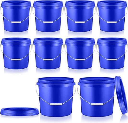 Tioncy 10 Pcs 2 Gallon Plastic Bucket with Lid Heavy Duty 2 Gallon Bucket Pail with Lid Handle for Storage Container Home Household Cleaning(Blue)