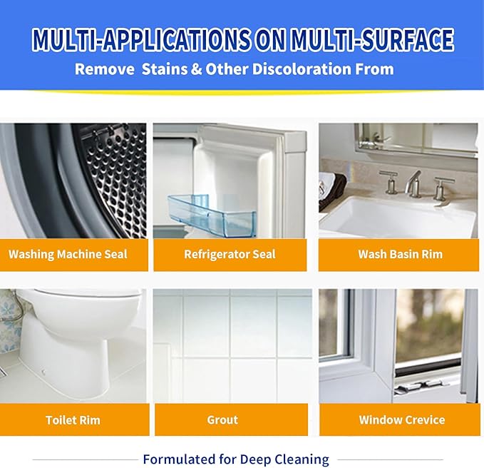 Home Stain Remover- Surface Stain Removal Gel Heavy-Duty Bathroom Cleaner for Shower Tiles, Grout, Caulk Washing Machine Seals - Thick Cling Formula, No Harsh Chemicals - 7.8oz