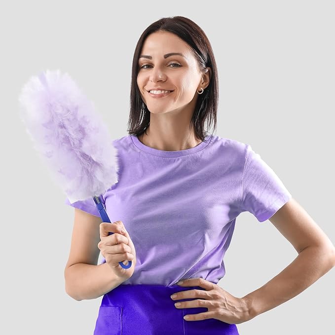 Vesici 100 Pcs Duster Refills Compatible with Swiffer Dusters Bulk Disposable Replacement Thickened with 1 Handle Heavy Duty for Cleaning, Office (Purple)
