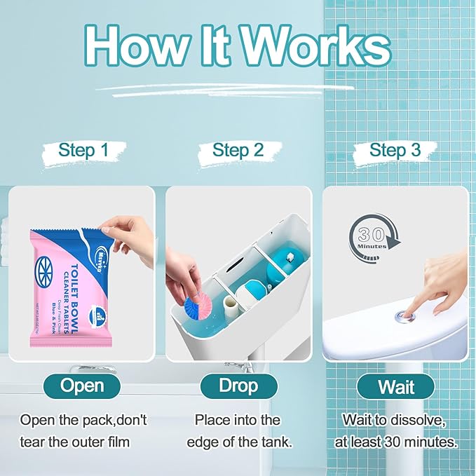 Toilet Bowl Cleaner Tablets 40 Packs, Two Colors Toilet Bowl Cleaners with Sustained-Release Technology, Keep Bathroom Toilet Stain Free and Prevent Limescale Buildup, 106oz