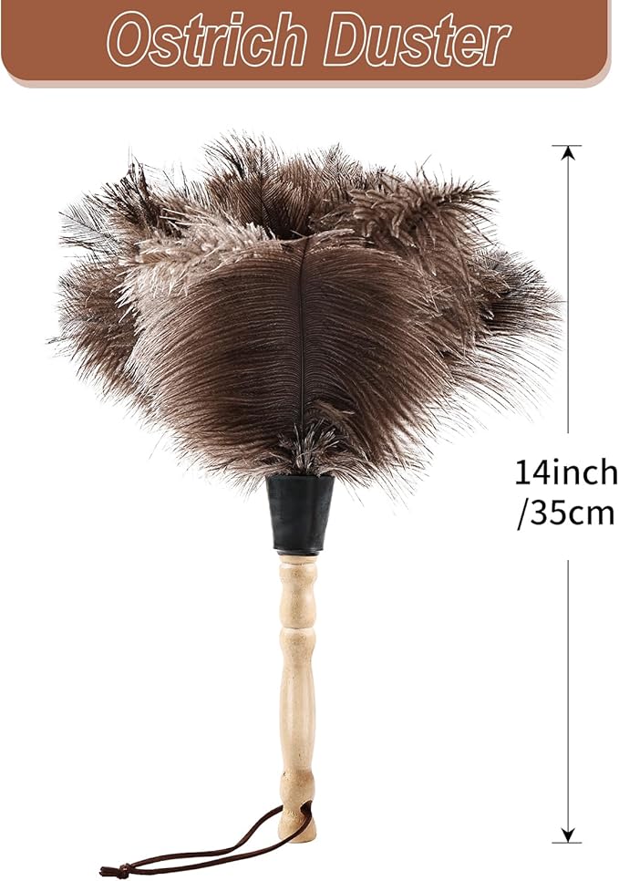 Ostrich Feather Duster 14" Natural Handheld Reusable Feathers Dusters with Wooden Handle for Cleaning Supplies Home Car Office(3PCS)