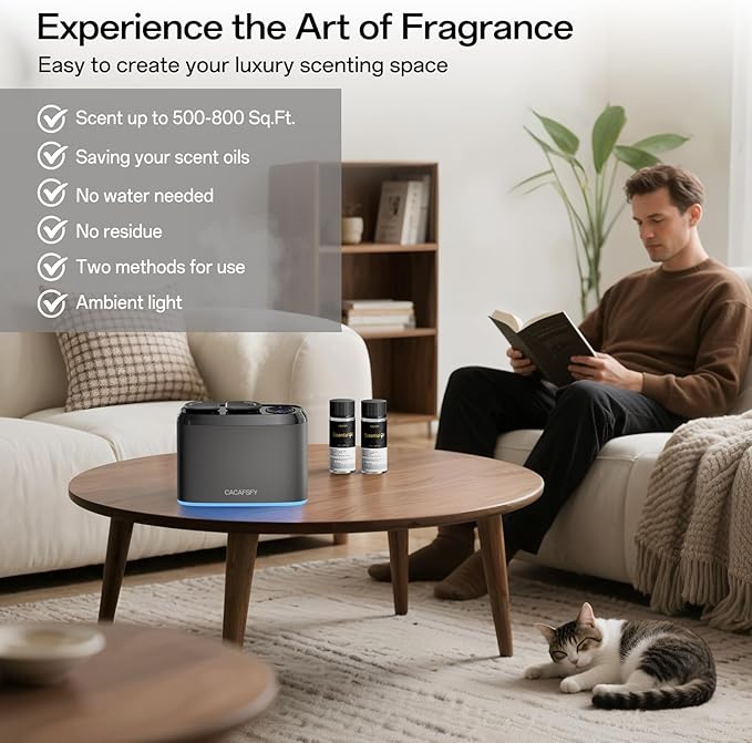 Waterless Scent Diffuser,Two 50ml Hotel Scent Oils Included-Whole House Air Freshener-Scent Diffusers for Home,Office,Essential Oil Diffuser Large Room,Smart, Cold-Air Tech,App Control