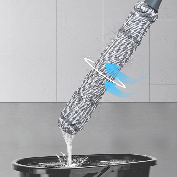 Self-Wringing Twist Mop for Floor Cleaning, Long Handled Microfiber Floor Mop with Top Scouring Pad for Kitchen, Hardwood, Restaurant, Bathroom, Garages, Warehouses, Office, 64-inch , Grey