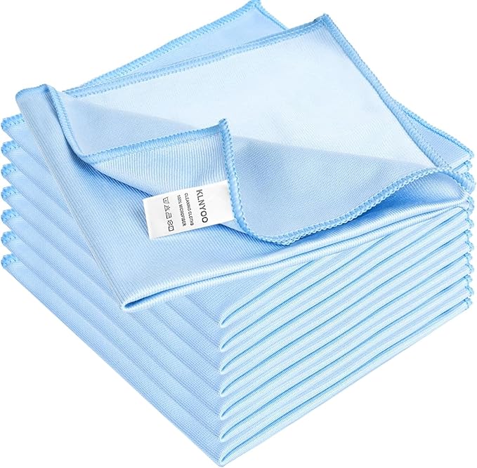 KLNYOO Microfiber Glass Cleaning Cloths Lint Free Streak Free Quickly and Easily Clean Windows & Mirrors Without Chemicals Polishing Cloth 16x16 Inch 8 Pack Blue
