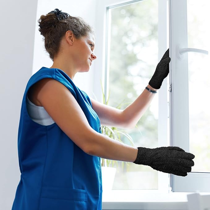 Patelai 3 Pairs Microfiber Plant Dusting Gloves Leaf Cleaning Gloves for Indoor Plants, Blinds, Furniture, House(Large,Purple, Rose Red, Black)