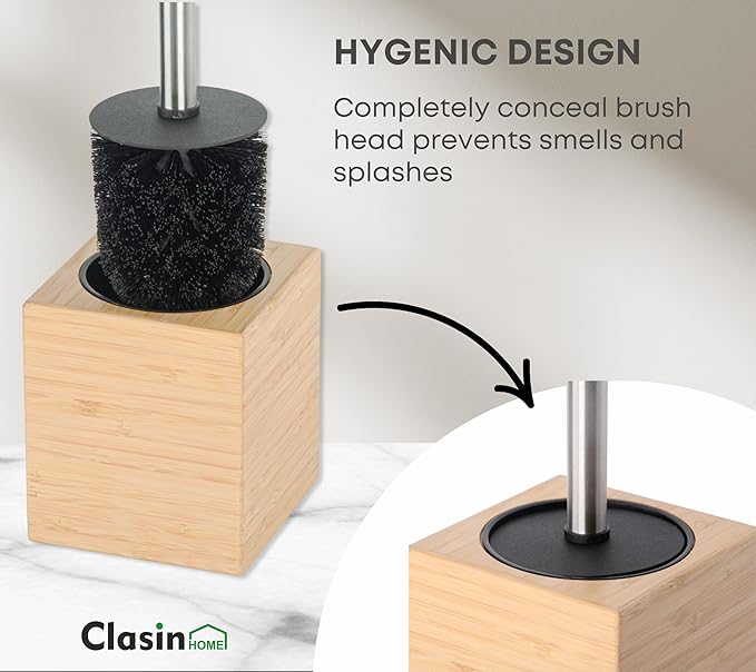 Toilet Bowl Brush Holder with Bamboo and Stainless Steel for Durable Use, Toilet Scrubber Brush with Long Handle for Easy Deep Cleaning, Compact Hidden Bathroom Toilet Cleaner Brush Set