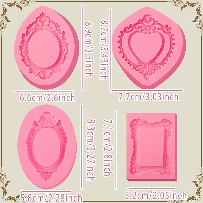 Baroque Frame Silicone Molds 4 Pcs, Chocolate Fondant Mold for Cake Decoration, Clay Resin Mold, Home Baking Home Decoration, Candy, Sugar Craft, Flower Paste, Mousse