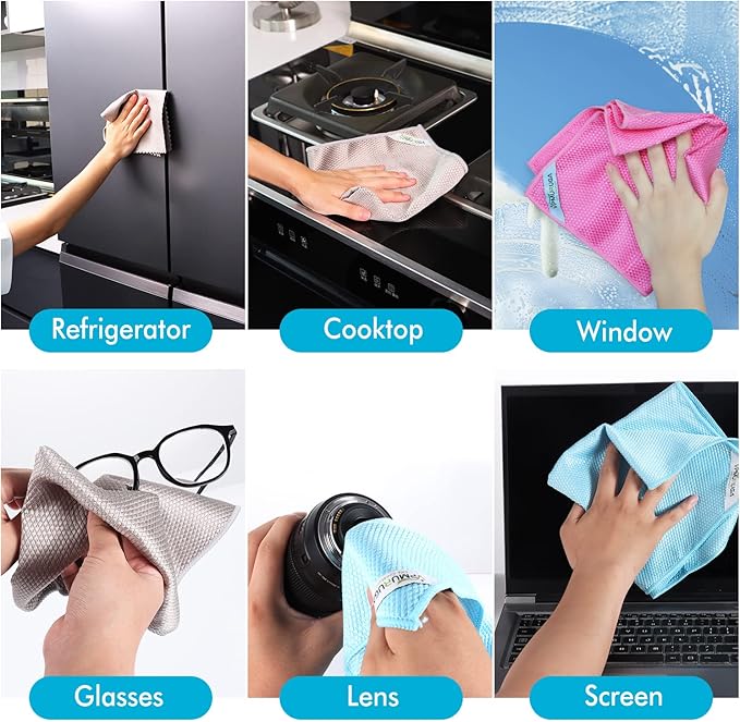 Streak Free Miracle Cleaning Cloths Easy Clean Nanoscale,Fish Scale Microfiber Window Mirror Glass Car Stainless Steel Cleaning,Lint Free Dish cloth Wine Glass Polishing Towel,Reusable,Pack 6,Blue
