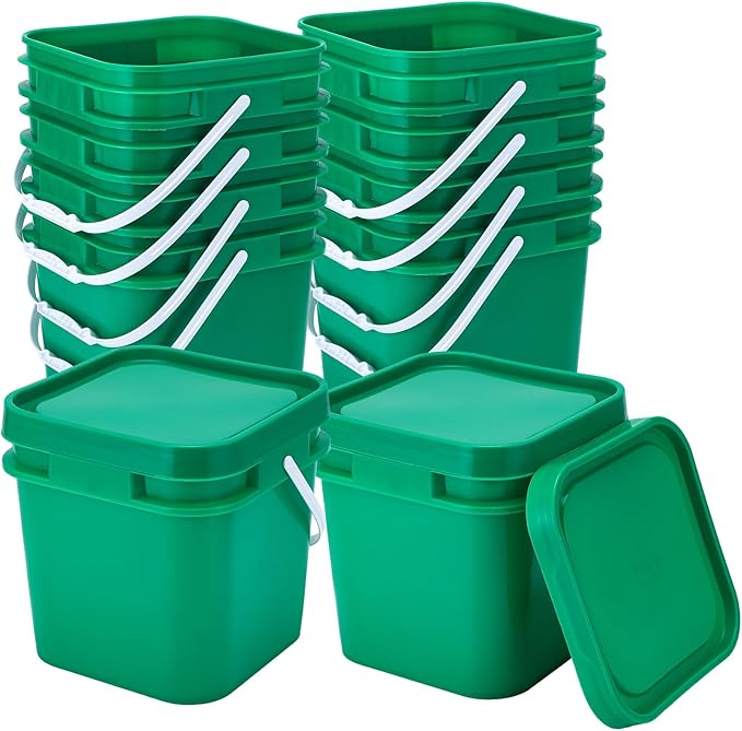 Suzile 2.2 Gallon Square Bucket with Lid Food Grade Plastic Bucket 10L Utility Industrial Pail with Handle Container for Food Oil Tub Water Fishing Paint House Cleaning Car Washing(Green,10pcs)