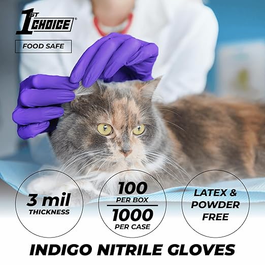 1st Choice 3 Mil Indigo Nitrile Exam Gloves Latex Free, Disposable Medical Grade, Food Prep, Tattoo, Small, Case of 1000