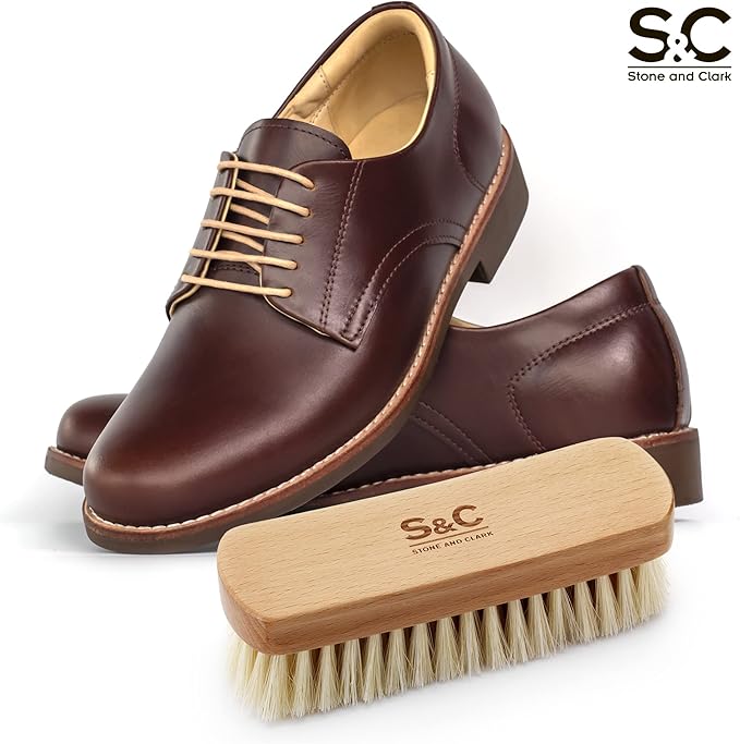Premium Beige Horse Hair Brush - Horse Hair Shoe Brushes for Polishing, Cleaning & Buffing Leather Shoes - Boot Brush with Soft Bristles, Comfy Grip - Shoe Polish Brush Made of Beech Wood