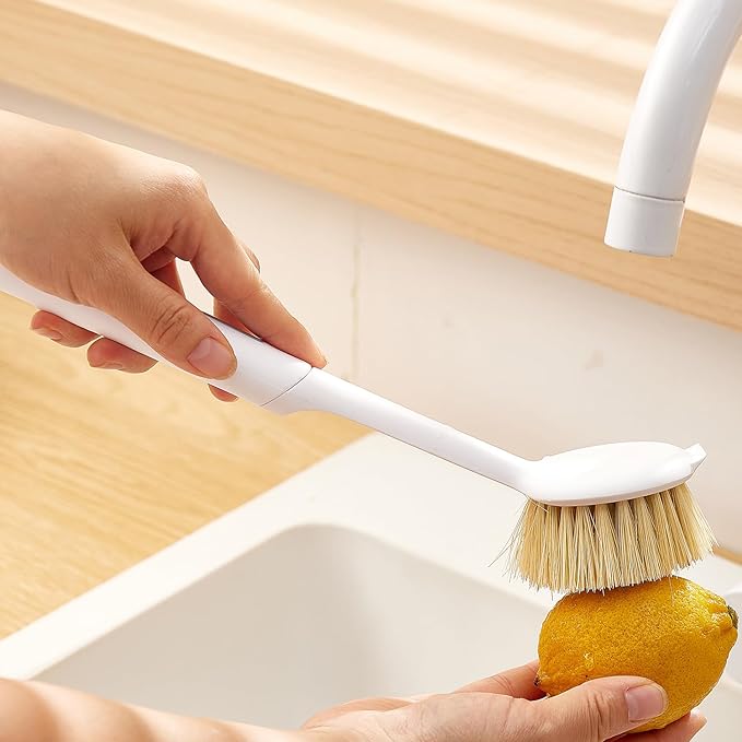 Kitchen Cleaning Brush(Natural Sisal Bristles),Pot Dish Brush Pots Comfortable Long Built-in Scraper Scrub Brush for Pans,Kitchen Sink Cleaning(Green