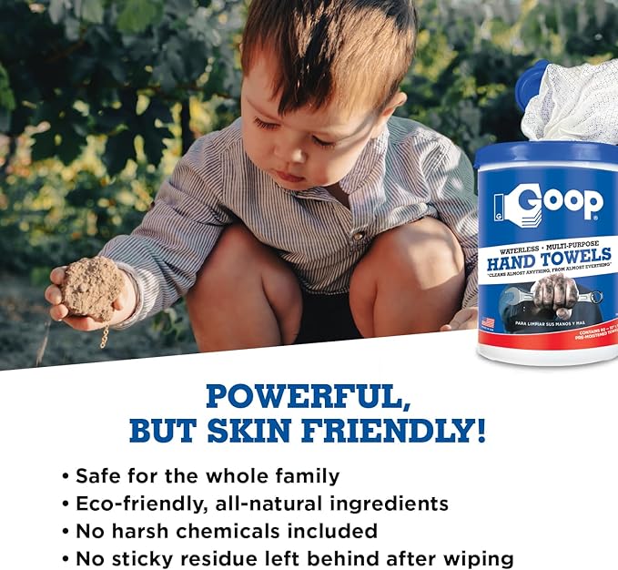 GOOP Multi-Purpose Waterless Hand Cleaner Towels - 90, 10" x 12" Towels (Pack of 2)