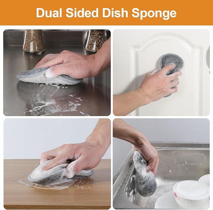 TEZZ 5 Pieces Cast Iron Cleaner Kit Include Stainless Steel Chainmail Scrubber, Dish Scrub Brush, Dual Sided Kitchen Dish Scrubber Sponge, Hot Handle Holder For Cleaning Cast Iron Skillets, Pot & Pans