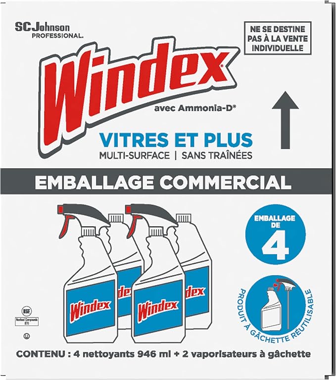 SC Johnson Windex Original Glass Cleaner, Fresh Scent, 32 oz Spray Bottle, 4/Carton (327171)
