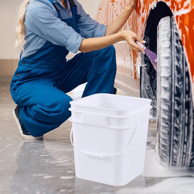 3 Gallon Plastic Square Storage Bucket, 4 Packs Food Grade Buckets with Lid, Utility Pail, White