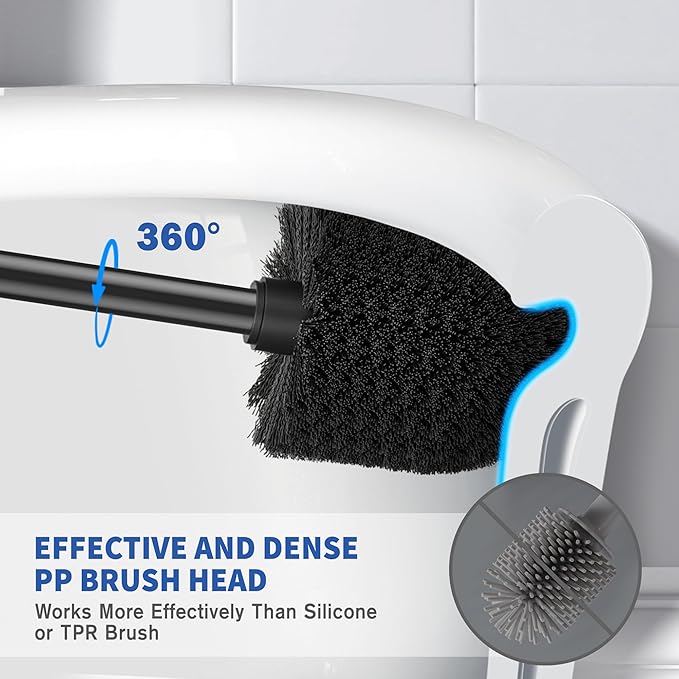 Toilet Brush and Holder, Toilet Brush Stainless Steel, Toilet Bowl Brush for Bathroom Toilet-Ergonomic, Elegant,Durable (Black)