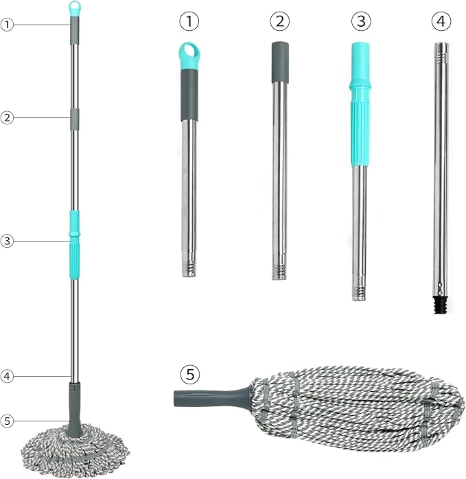 Self Wringing Mop Floor Cleaning, Easy Squeeze Twist Mop, Heavy Duty Wet Mops for Cleaning Hardwood Tile Vinyl Laminate Floors (Gray- 2 Head)