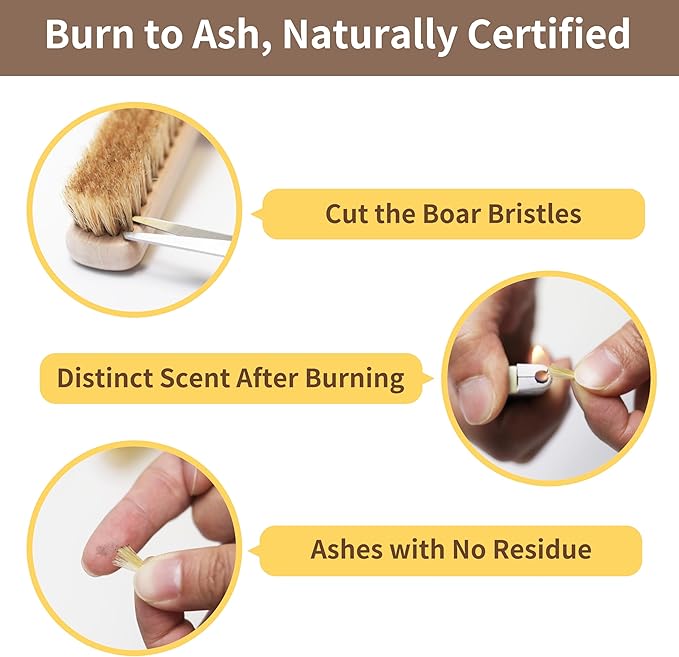 Wood Laundry Stain Brush with Boar Bristle, Tough Stain Remover for Delicate Fabric, Cotton, Linens, and Shoes, Laundry Scrub Brush for Fresh and Clean Fabric